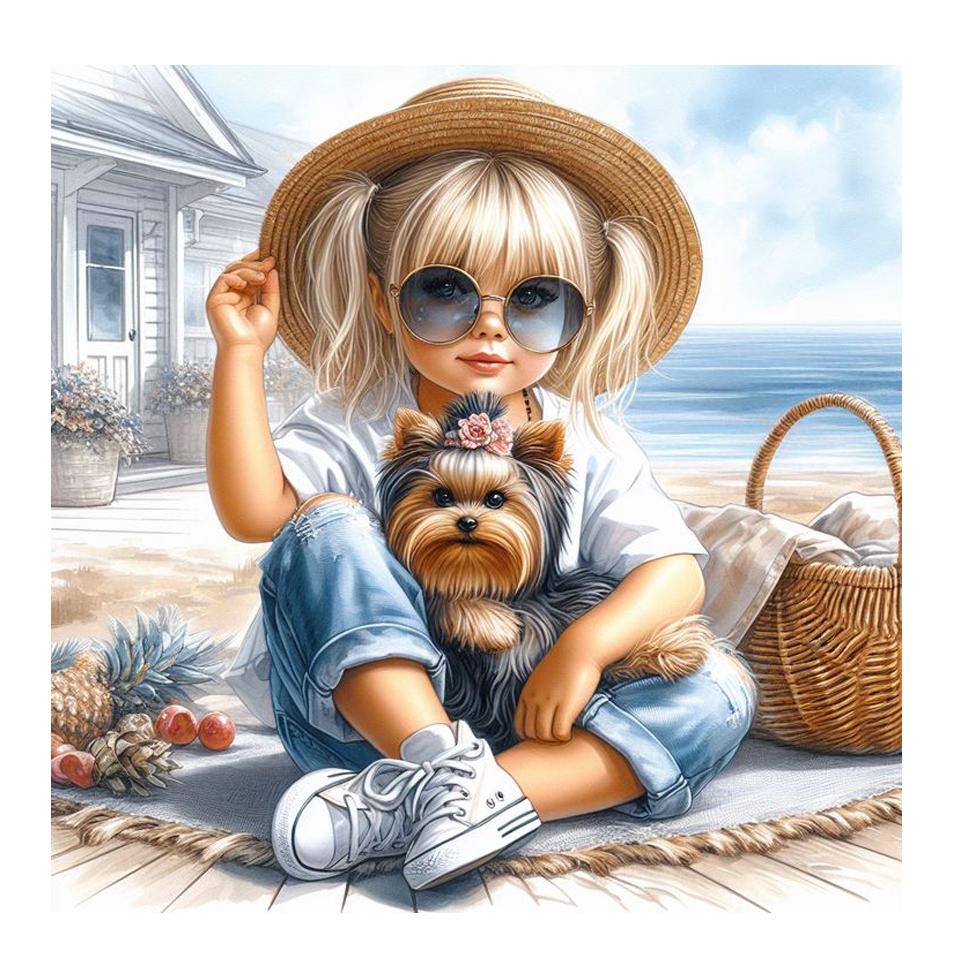 Diamond Painting kits Boy Girl Dog Mosaic Full Drill 5d Diy Diamond Embroidery Seaside Scenery Cross Stitch Home Decor