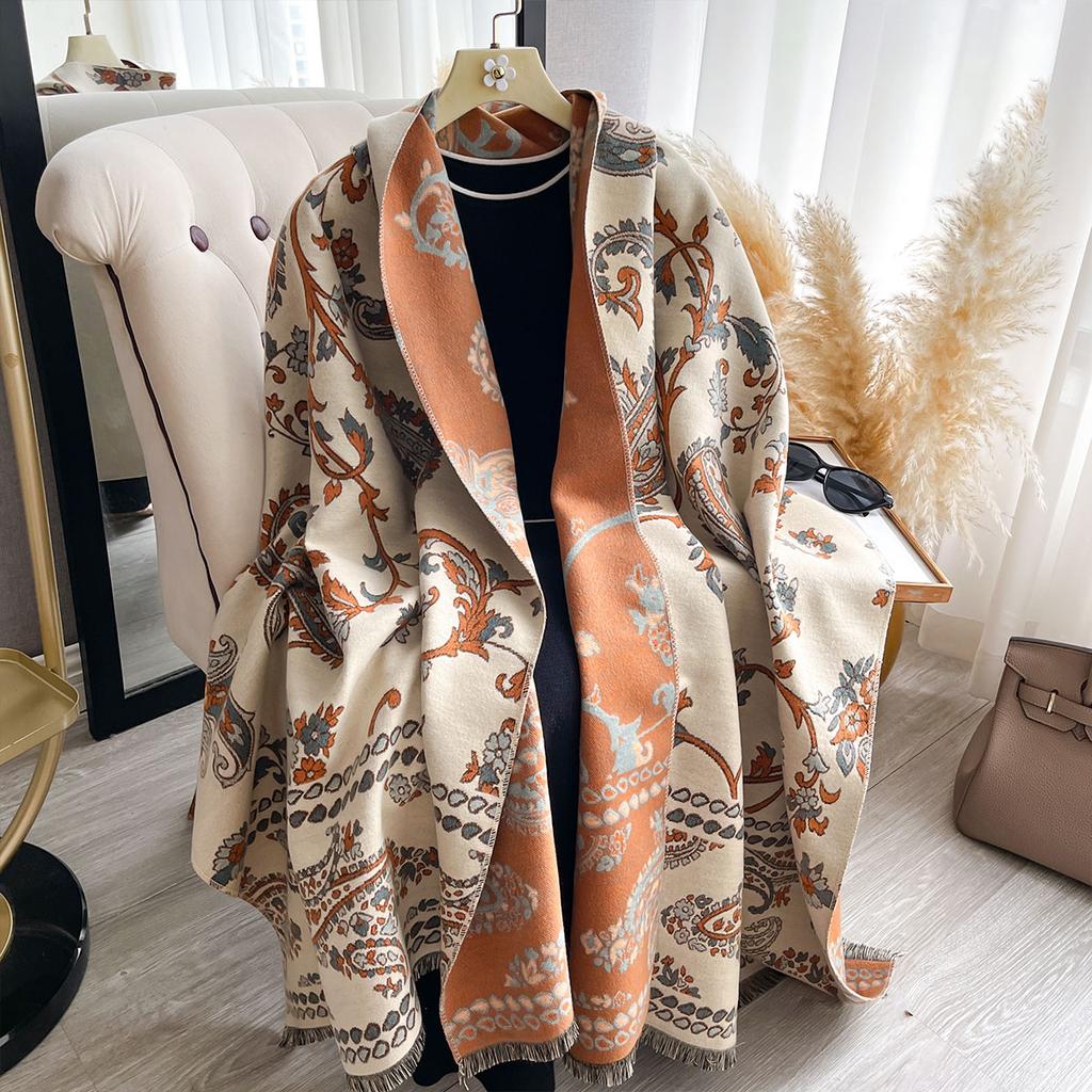 New Winter Luxury Women's Double-Sided Paisley Jacquard Cashmere Scarf Cozy Shawl Outdoor Cold-Resistant Windproof Pashmina Wrap