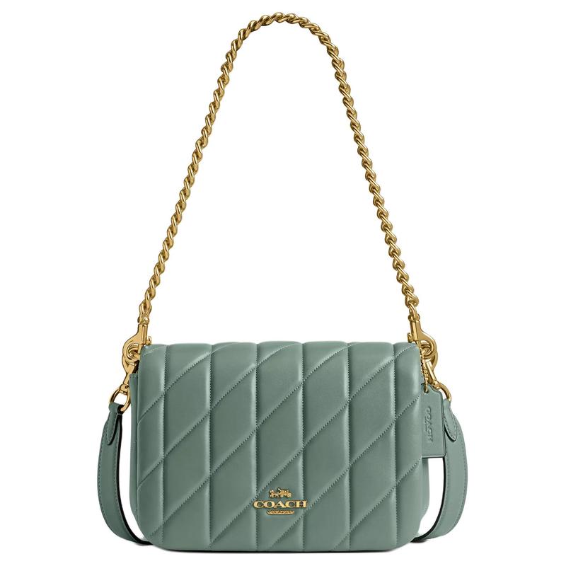 

COACH 22 brand logo snap closure leather crossbody shoulder bag small women s green зелений