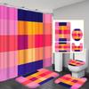 4pcs Creative Grid Shower Curtain Set with 12 Hooks - Shower Curtain, Bath Mat, Toilet Seat Cover And U-Shaped Rug - Machine