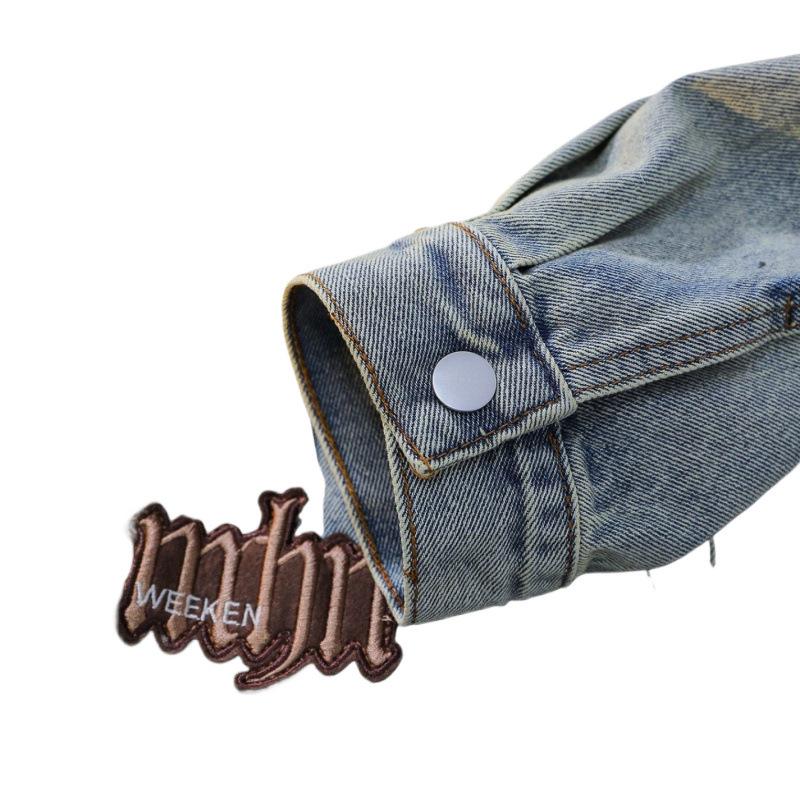 American High Street Vintage Denim Jacket - Unisex, Washed & Distressed, Autumn Trendy, Loose Fit, Casual Motorcycle Style