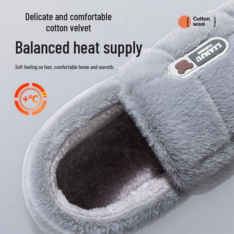 Men's Plus Size Warm Cotton Slippers - Soft, Non-slip Plush Indoor Shoes for Autumn/Winter 2024