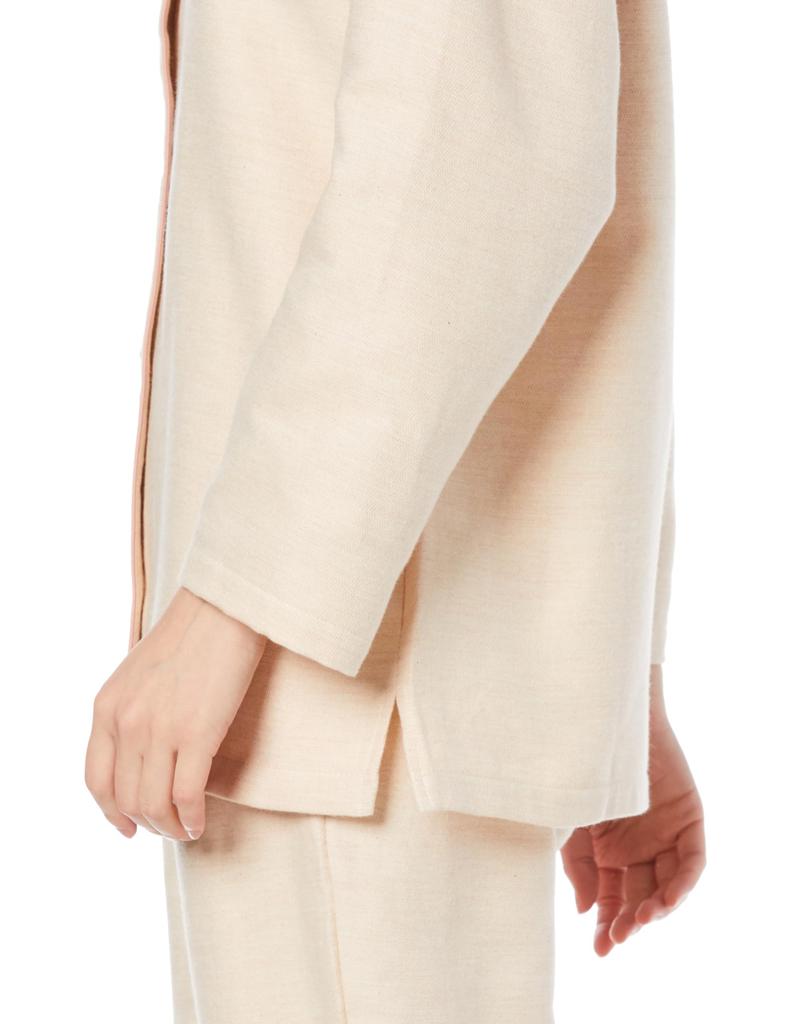 Gunze KAIMIN NAVI Hooded Long Sleeves and Dyed Light Brown Sleep-Friendly Pajamas, Textile, 100% Cotton, Pants, Flannel,