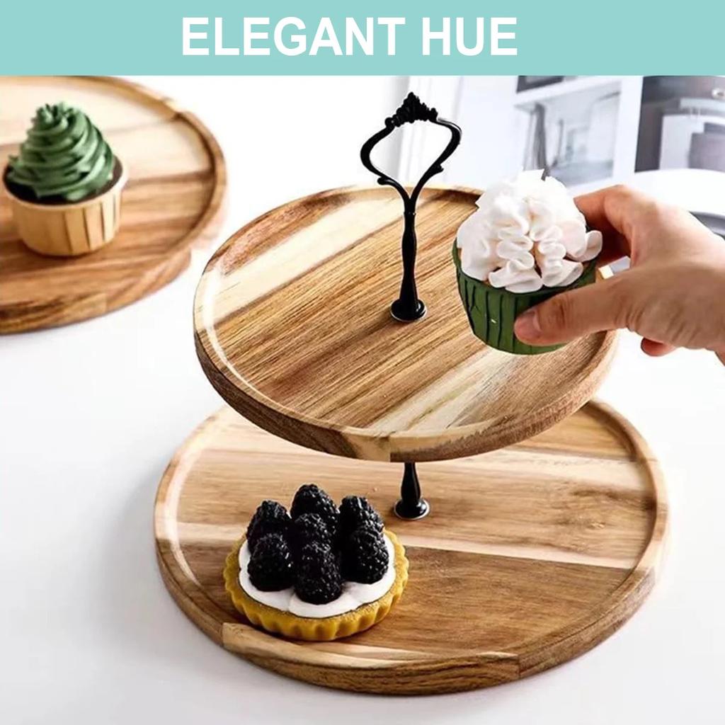 Premium Wooden Cupcake Stand with 2 Tier Serving Tray, Perfect Rustic Dessert Display Stands for Wedding, Birthday, Tea Party