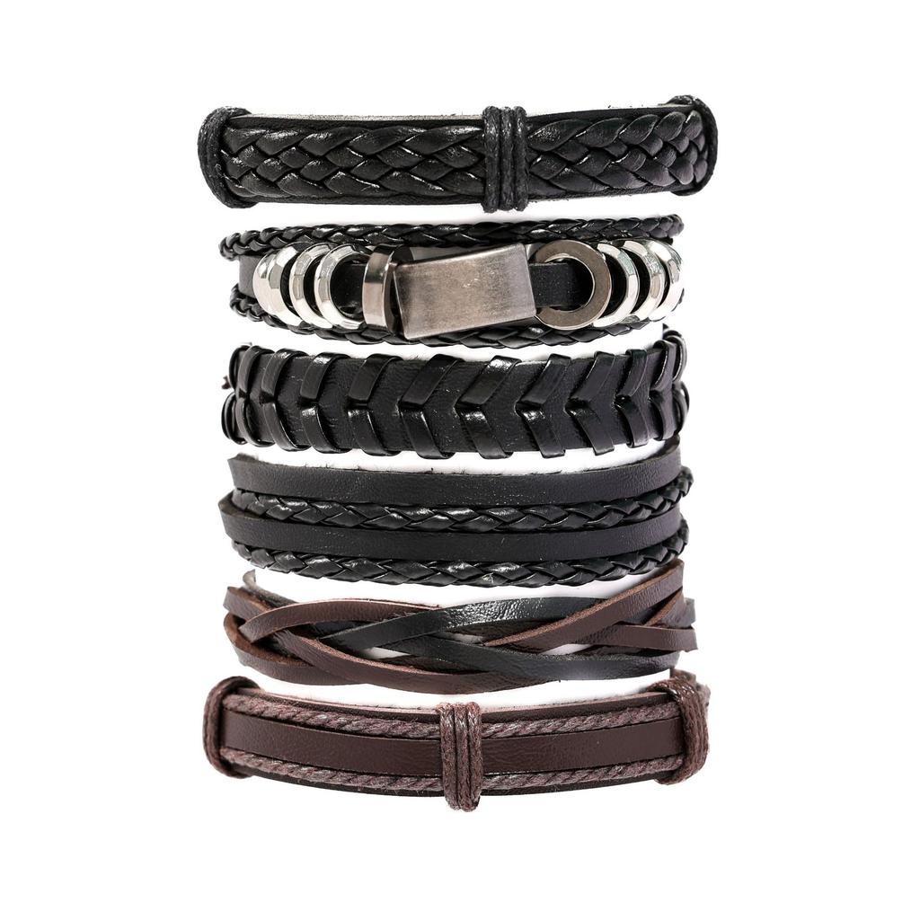 Hot-selling retro men's leather bracelet woven set multi-layer jewelry hand rope direct supply