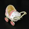 Sturdy Flip Top Enamel Coated Rhinestones Studded Jewelry Organiser Baby Carriage Shape Trinket Storage Box