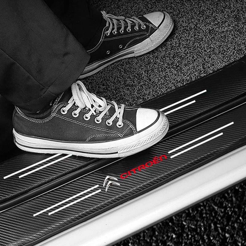 Carbon Fiber Car Door Sill Protective Stickers Films For Citroen C3 C4 C5 C1 C2 Berlingo Celysee Xsara Picasso Car Accessories