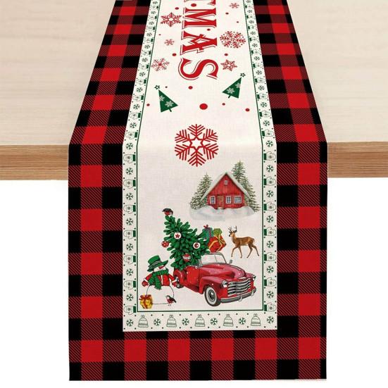 Table Runner Eye-catching Washable Table Durable Soft Plaid Christmas Snowflake Pattern Cloth for Kitchen