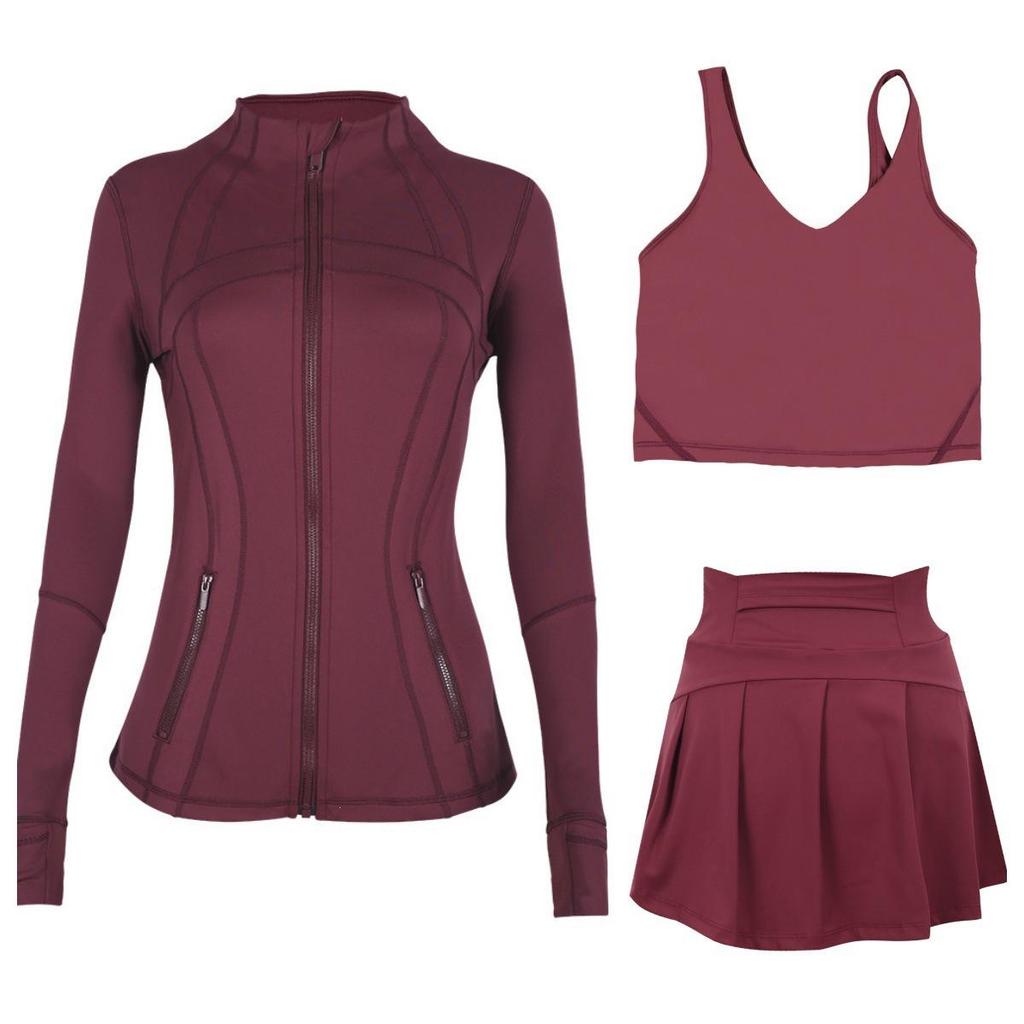 LULU Women's Activewear Set: Tennis Skirt, Stand-up Collar Jacket & Y-back Vest