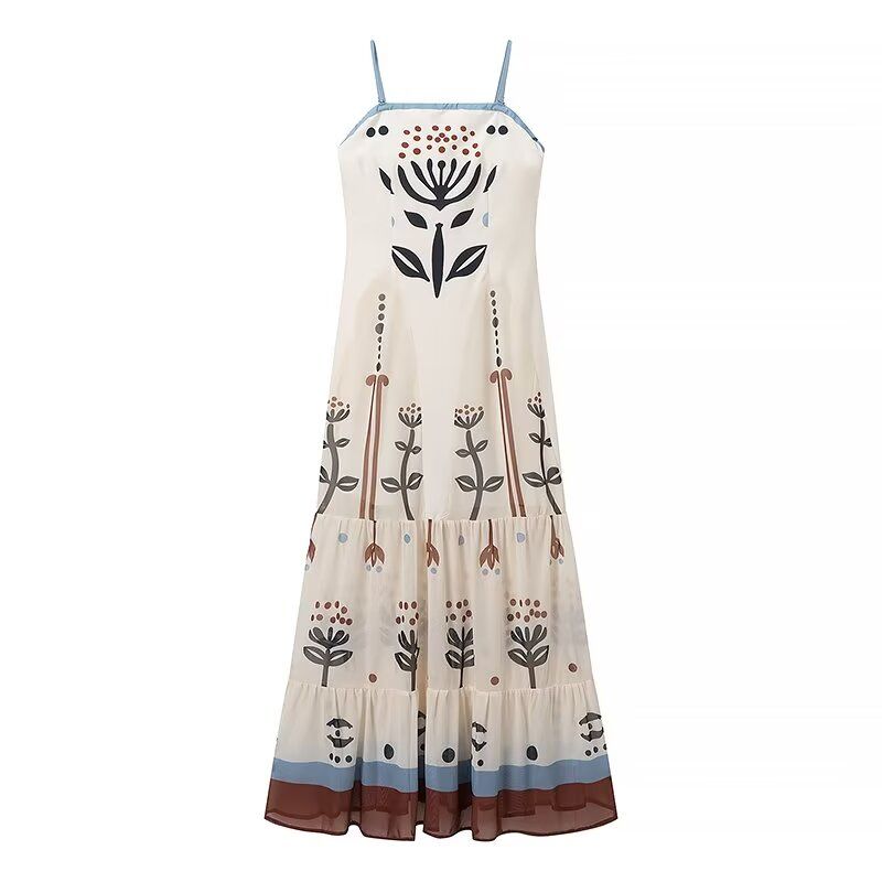 

Kaslead Новое поступление Женская одежда Модный стиль Модный повседневный Позиционирующий принт Сетчатое платье-майка Coffee L