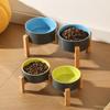 Ruhan Elevated Pet Food Bowl with Single Wooden Stand
