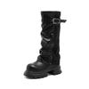Maillard Boots Long Boots Women's Autumn and Winter Women's Shoes Pleated Belt Buckle Medium Pile Boots Brown Knight Boots