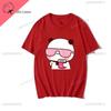 Couple Tee Bubu Is Watching Movies and Milk Tea with Dudu T-shirt Cartoon Cute Graphic Tees for Ladies Kawaii Cotton Unisex Tops