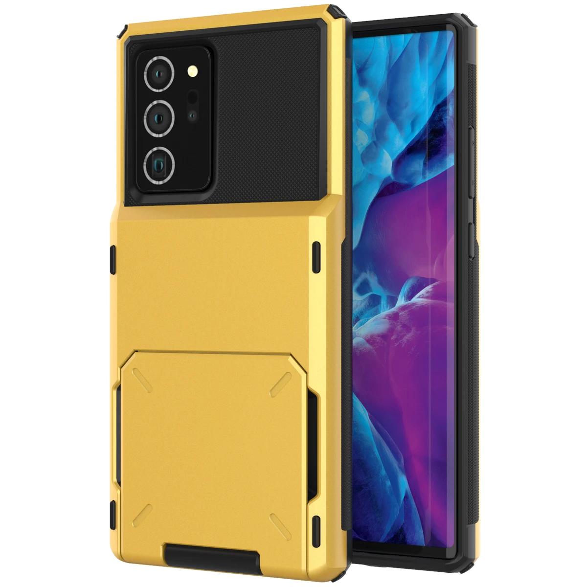 Armor Slide Geldbörse Kartenfächer Halter Hülle Für Samsung Galaxy S21 S20 Ultra S20 FE Note 20 Ultra 9 10Pro S8S9 S10 Plus S10E Abdeckung for Galaxy S21 Ultra gelb