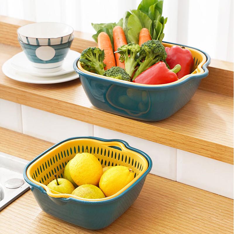 Küchenablaufkorb 6-teiliges Set Doppellagiger Haushaltsgemüsewaschkorb Multifunktionales Obstbecken aus Kunststoff