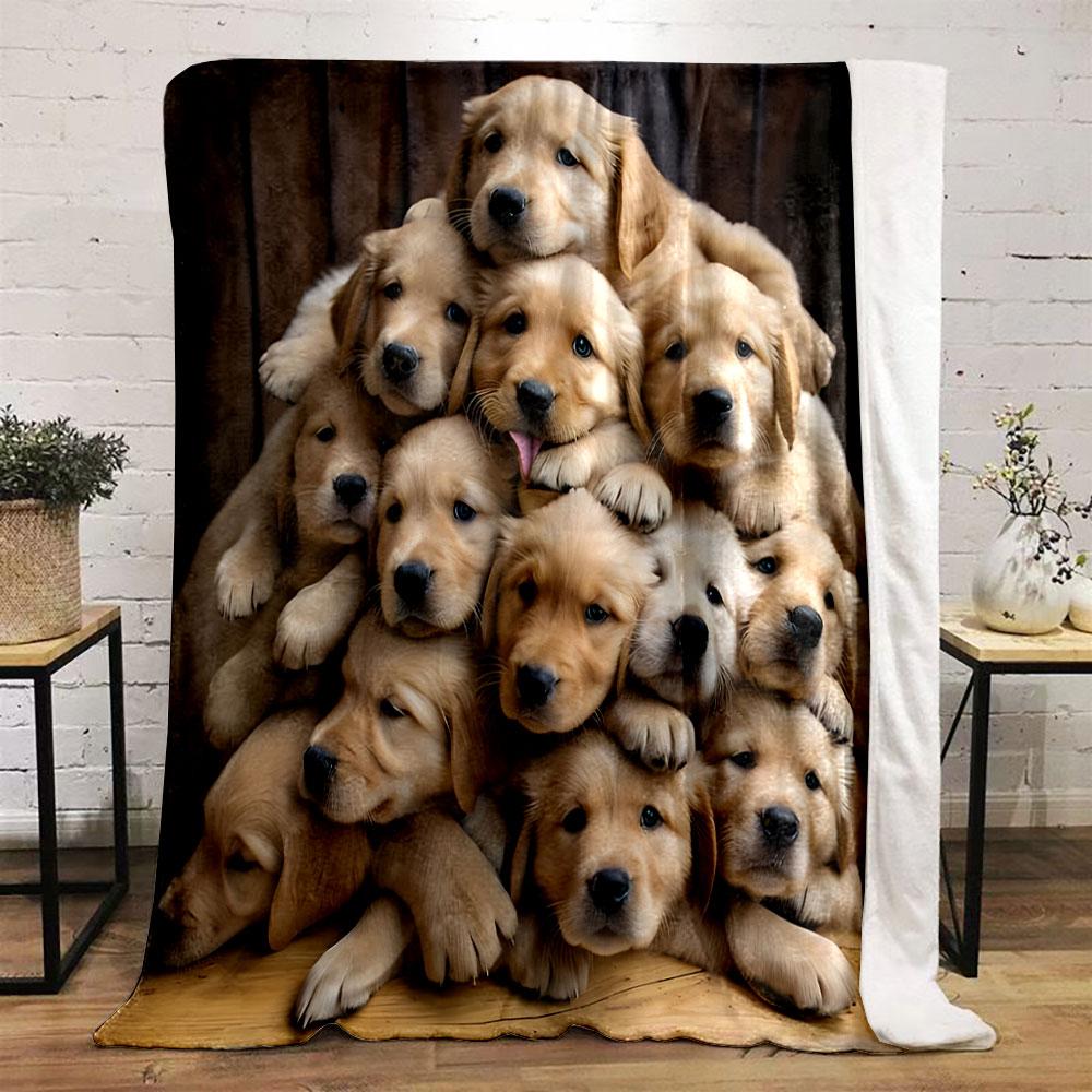 Cute Golden Retrievers Pile Blanket bedroom Blanket for Livingroom Couch lunch break Soft throw for Friend's festival Gift