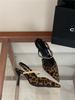 Pointed Leopard Print Bag Head Rear Empty Sandals Women'S Summer Thin Heel High Heel Single Shoes Versatile Suede Women'S Shoes