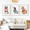 Fox Rabbit Bear Deer Nursery Wall Art Canvas Painting Posters Cartoon Animal In Sweater Print Wall Pictures Baby Kids Room Decor