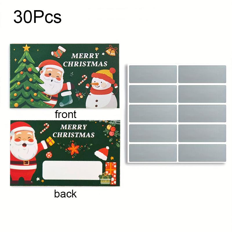 30pcs Christmas Scratch Cards Set DIY Gift Vouchers with Santa Claus & Tree Pattern Fun Holiday Party Game Prizes