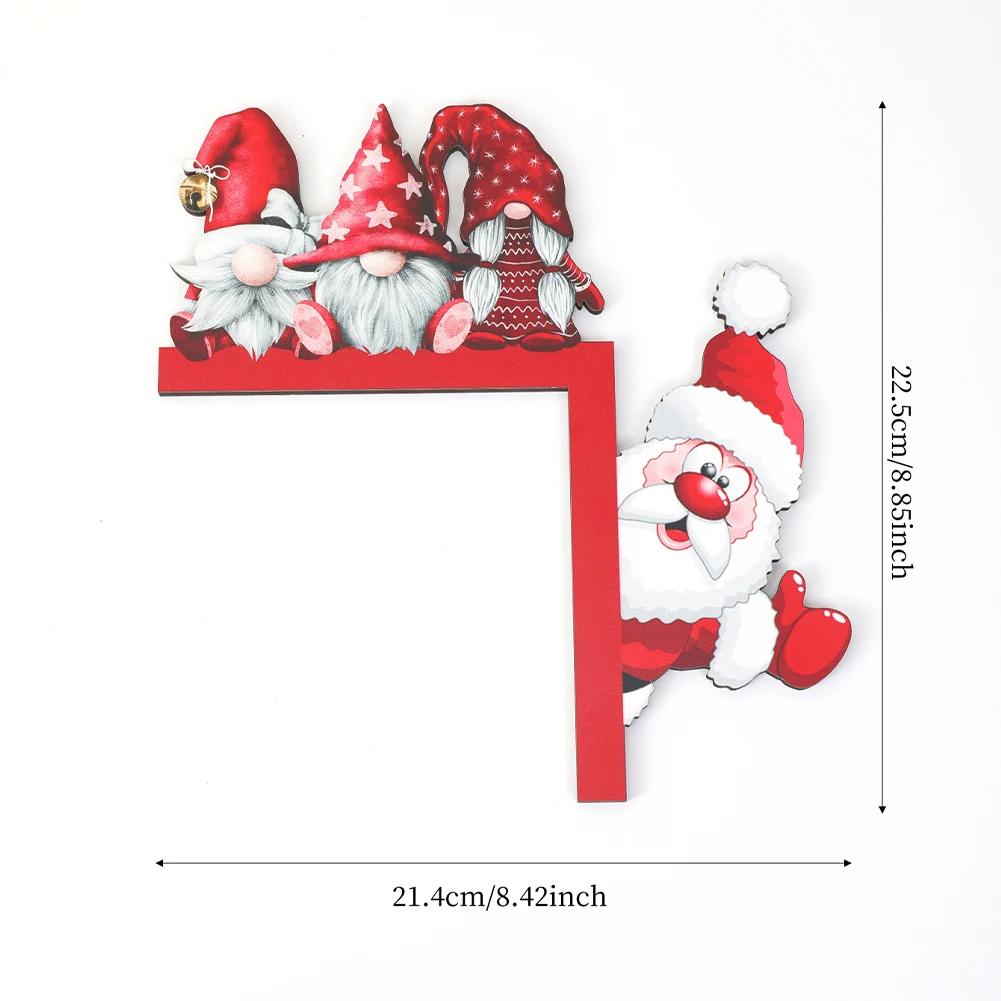 Wooden Christmas Corner Door Frame Decoration Cartoon Santa Claus Elk Xmas Penguin Pendant Merry Christma Decor For Door Frame