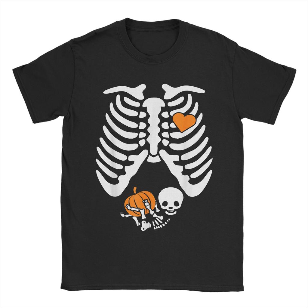 Women Skeleton Pregnancy Announcement Mom Halloween T-Shirts Men Crew Neck Cotton T Shirts Short Sleeve Tees Big Size Clothes