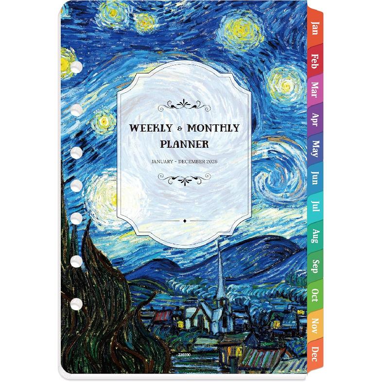 2026 Planner Refills - Jan. 2026 - Dec. 2026, 7 Holes, Planner Refills 2026, 5.5   x 8.5  , A5 Weekly & Monthly Planner erts, Colorful Monthly Tabs 2026 Planner Refills