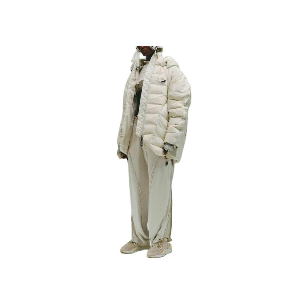 Adidas Originals X Hamcus Collaboration FW23 Solid Color Quilted Logo Drawstring Hooded Zipper Down Jacket Unisex Outerwear White IU4837