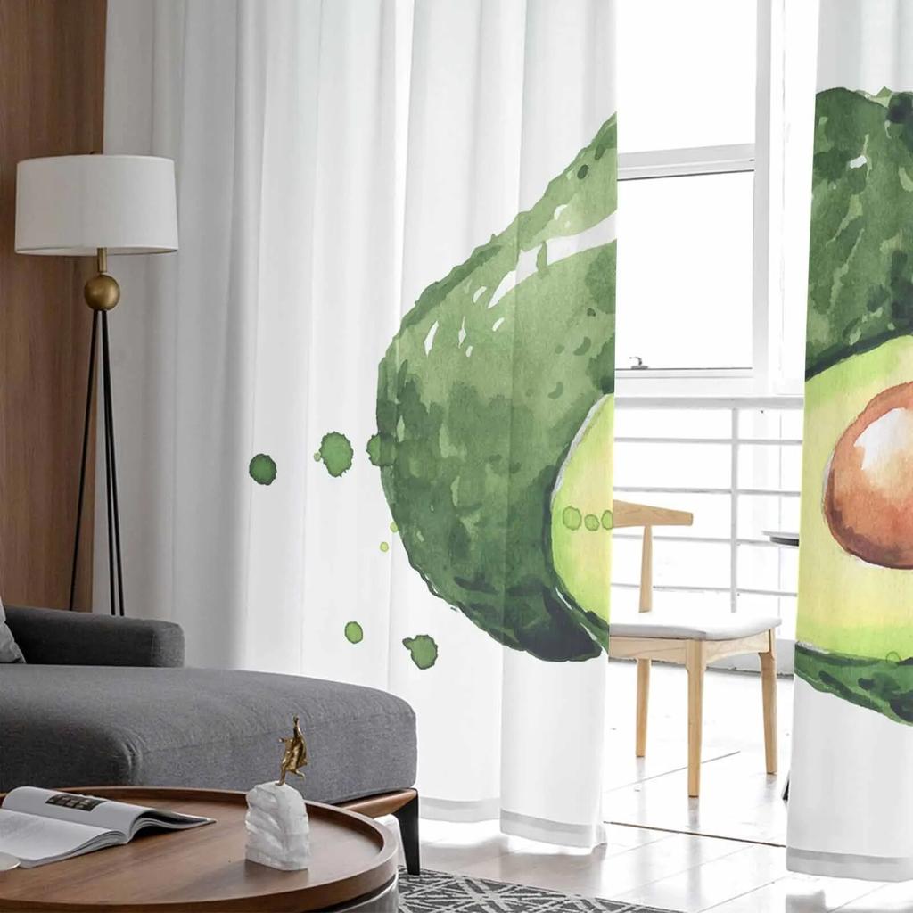 Fruit Avocado Watercolor Sheer Curtains For Living Room Kitchen Window Curtains Bedroom Tulle Voile Curtains