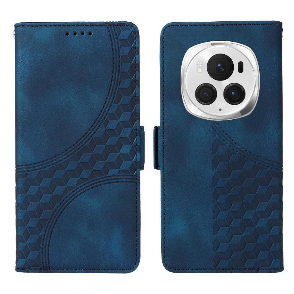 (Blue) Case for Honor Magic 6 Pro Protective Cover Quilted Pattern Card Slot Holders Leather