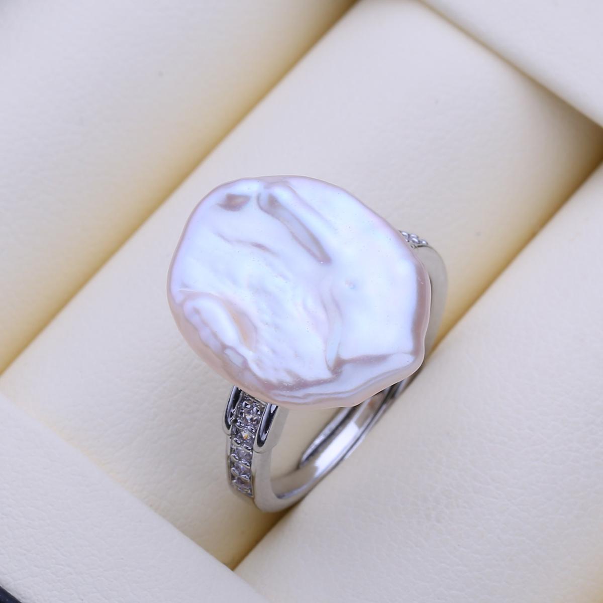 

FENASY Большие кольца из натурального пресноводного жемчуга в стиле барокко для женщин, модное женское кольцо с большим жемчугом из кубического циркония, подарок на день рождения adjustable size белый