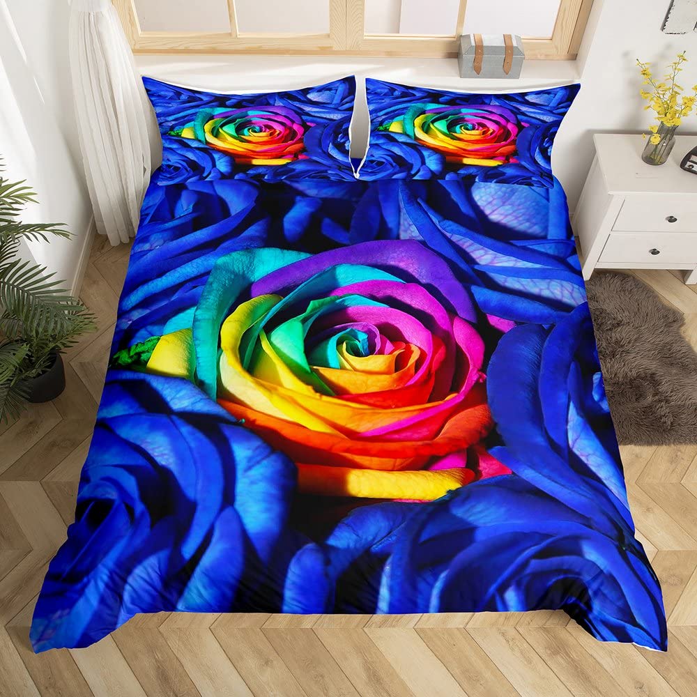 Royal Blue Roses Bedding Set Valentine's Day Flower Duvet Cover Girls Lovers Couple Comforter Cover Floral Polyester Quilt Cover