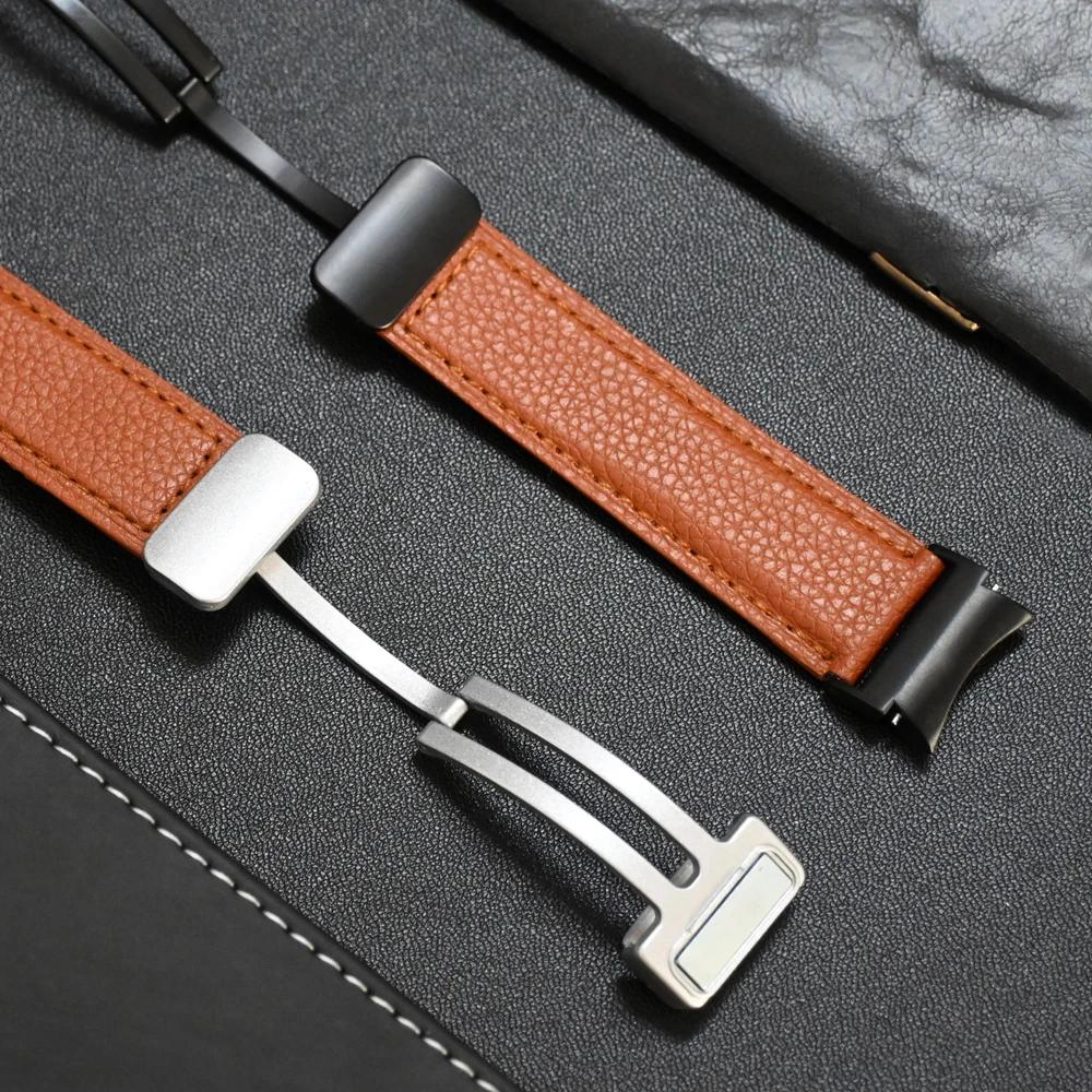 Kožený pásek bez mezer pro Samsung Galaxy Watch 7/6/5 40mm 44mm 6 Classic 47mm 43mm Řemínek Quick Fit Bílý magnetický pásek s D-přezkou