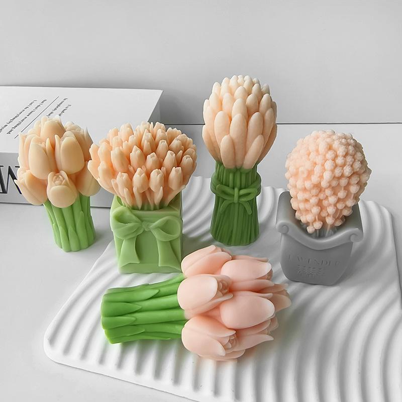 3D Lavender Tulip Bouquet Aroma Candle Silicone Mold DIY Valentine's Day Gifts Flower Ornaments Molds Handmade Soap Mould