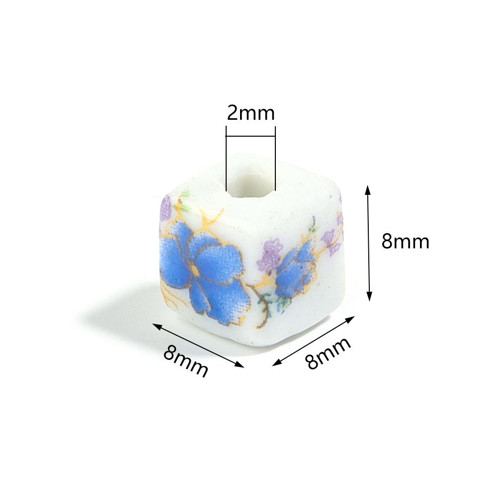 20pcs Square Jingdezhen Ceramic Beads Colorful Flower Loose Beads Chinese Style Spacer Beads For Jewelry Making DIY Bracelet