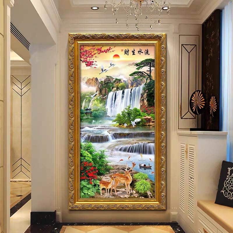 Pictură cu diamante 5d plină cu apă de foraj care generează bani DIY Stick cu diamante cu punct de cruce Pictură de peisaj camera de zi Verandă Artă mozaică verticală