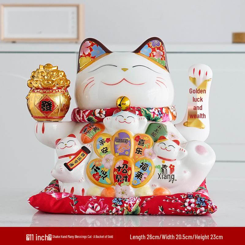 Ceramic Waving Fortune Cat Figurine for Home or Shop Decor