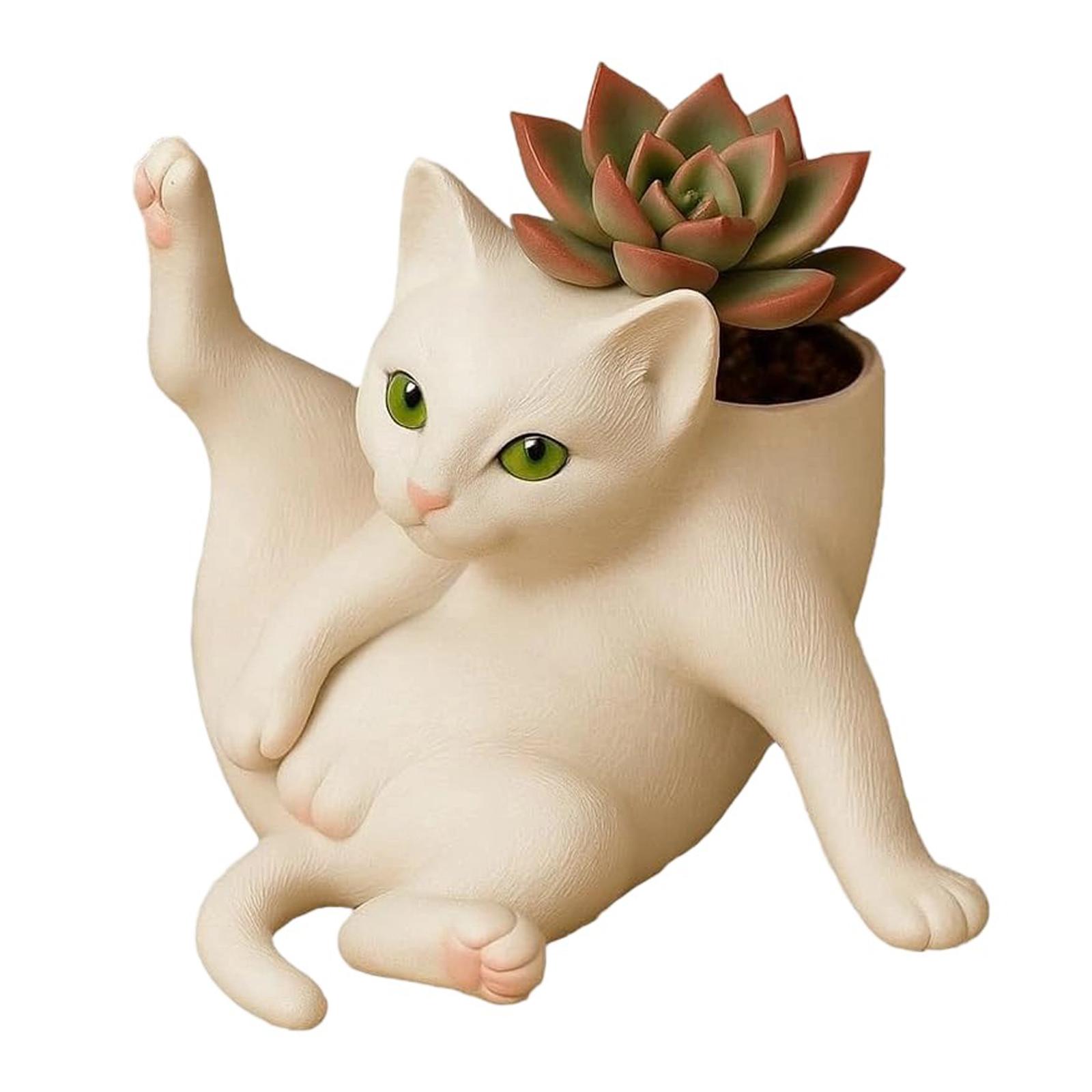 

Fun Grooming Cat Planter, Cute Pot, Animal Flower Pot For Desk, Indoor, Outdoor Home Decor, For Cat Lovers One Size белый