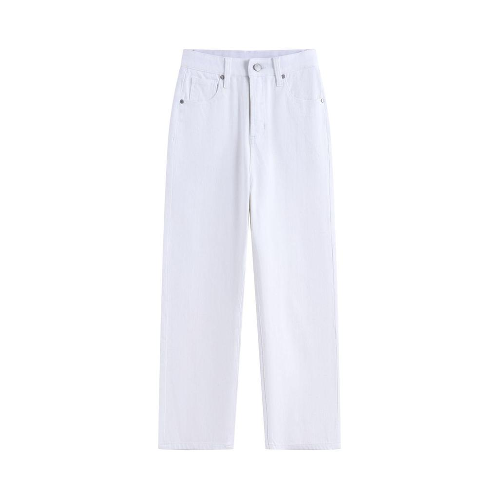 2025 Autumn/Winter Women's White High-Waisted Cropped Jeans – Petite Narrow Straight-Wide Leg Pants.