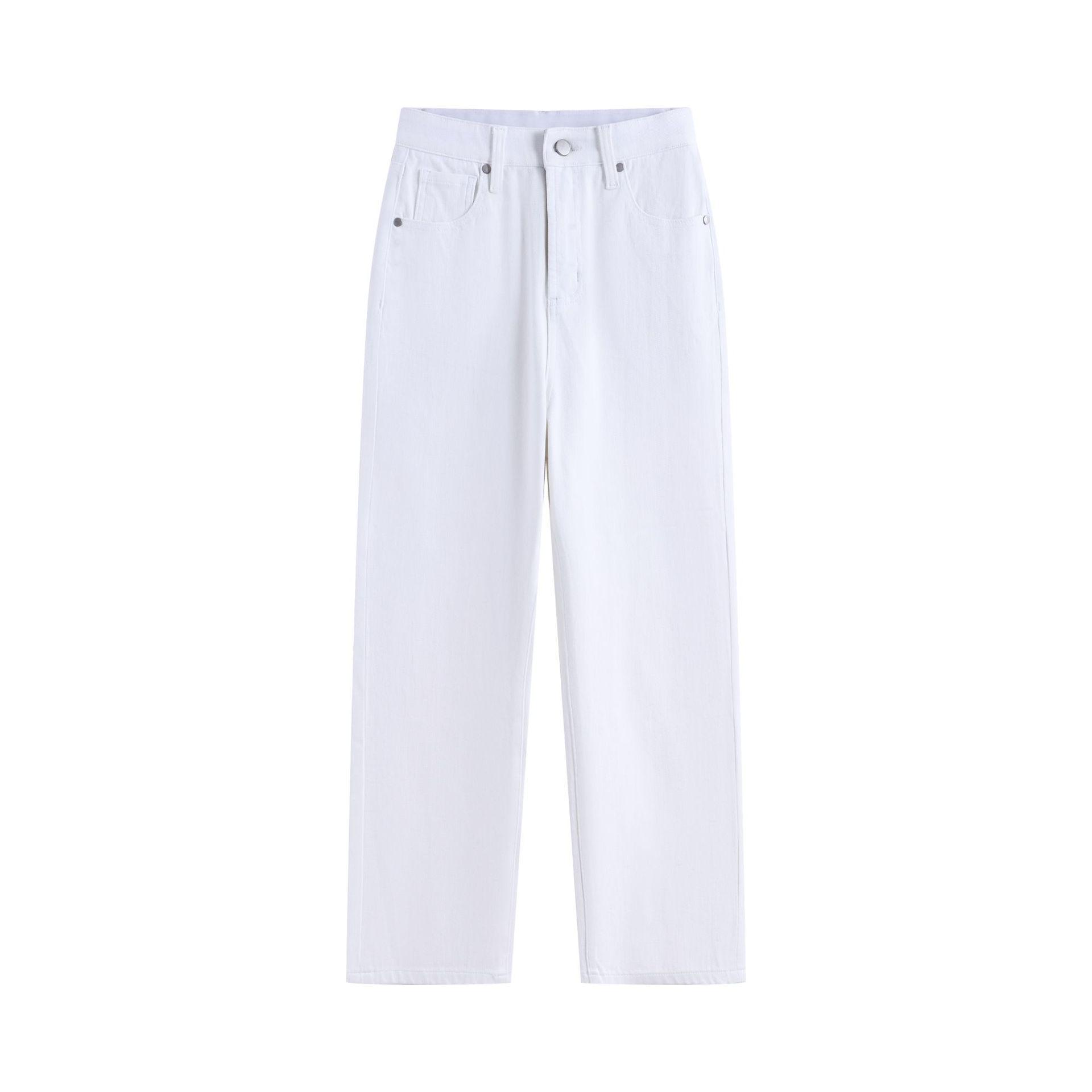 

2025 Autumn/Winter Women s White High-Waisted Cropped Jeans – Petite Narrow Straight-Wide Leg Pants. XXL (130-140) белый