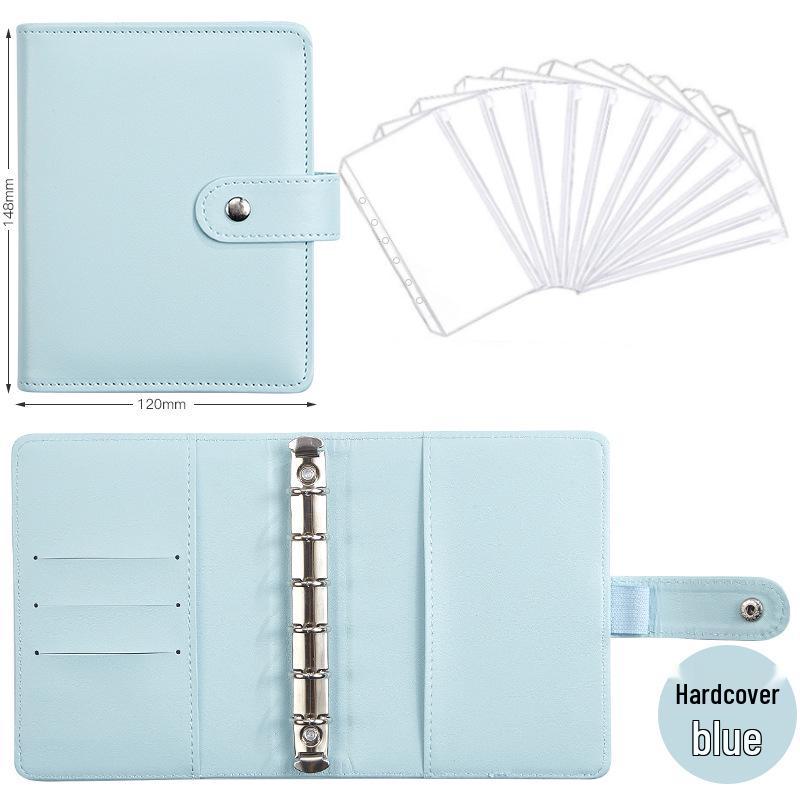 A6 Macaroon Leather Notebook Binder with 12 Refillable Zipper Pockets for Bills and Coins