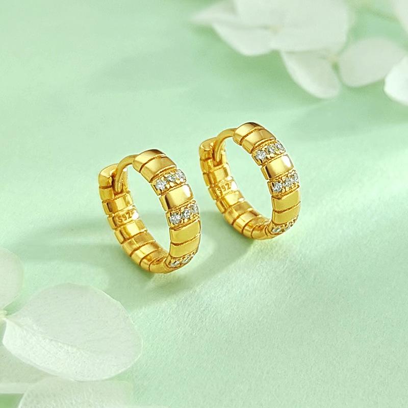 Серьги-каффы и кольца из стерлингового серебра S925 - Универсальный простой дизайн-гвоздик для женщин