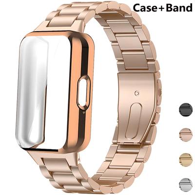 Hülle + Edelstahlarmband für Samsung Galaxy Fit 3, vollständige Displayschutzhülle für Samsung Galaxy Fit 3, Metallband-Zubehör
