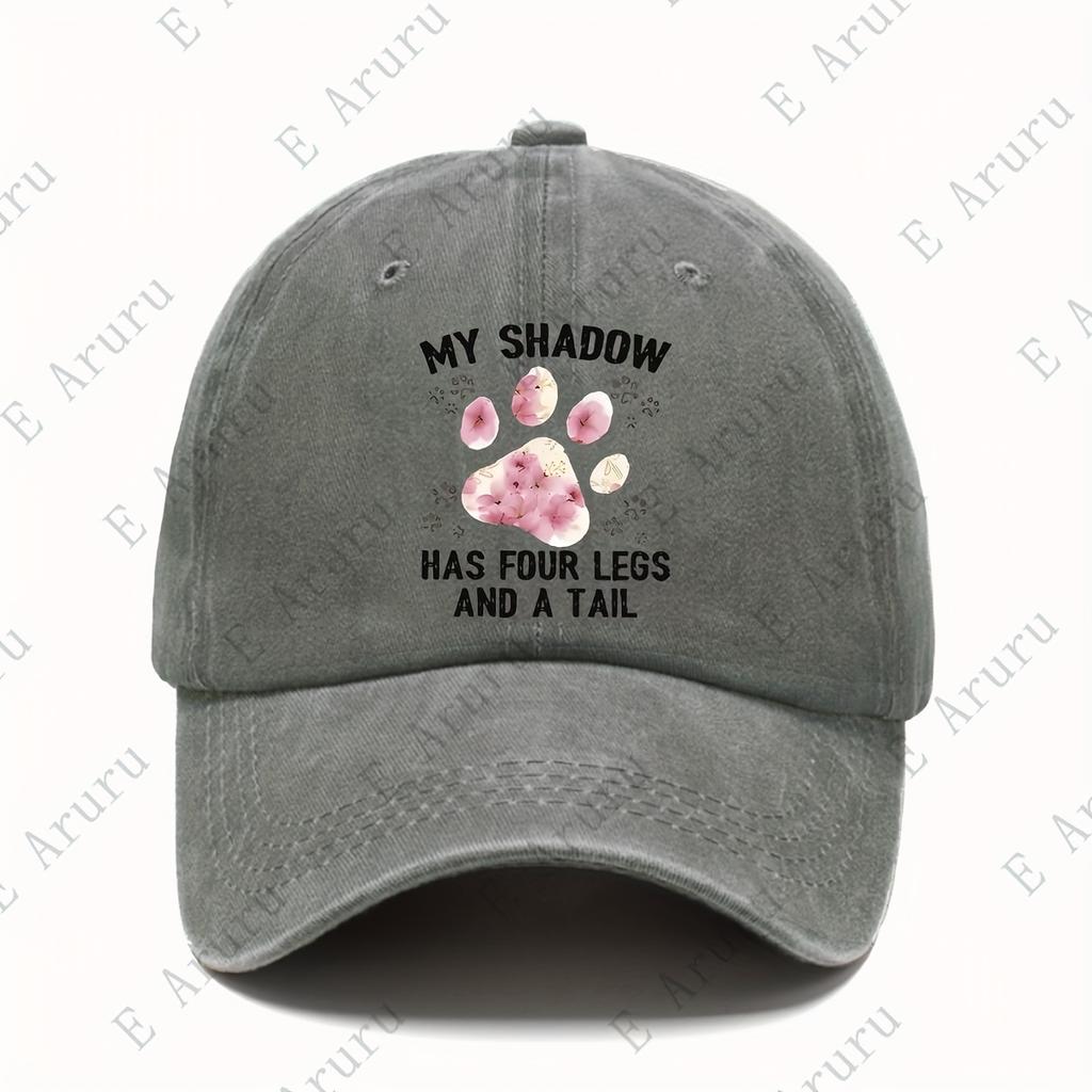 Dog Shadow Four Legs Tail Paw Print Baseball Cap Casual Adjustable Washed Denim Hat Adult