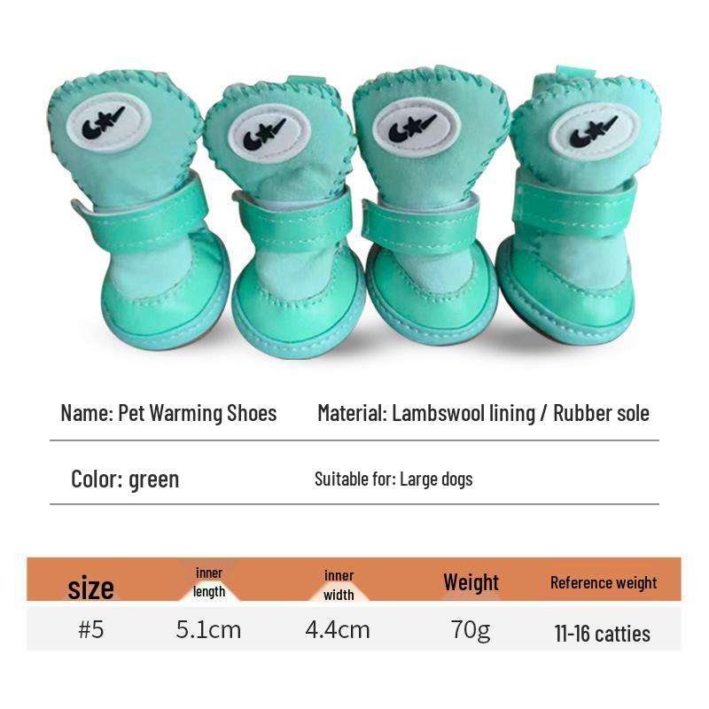 Durable Pet Warm Shoes with Lambswool Lining and Rubber Sole