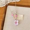 Pink Pearl Cherry Blossoms Pendant Necklace Colorful Beaded Green Leaf Flower Pendant Necklace Resin Pendant Clavicle Chain