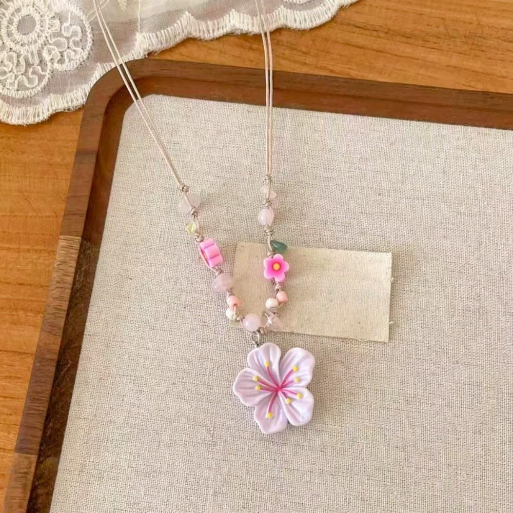 Pink Pearl Floral Pendant Necklace Colorful Beaded Beaded Necklace Bead Necklace  Party Accessory фиолетовый