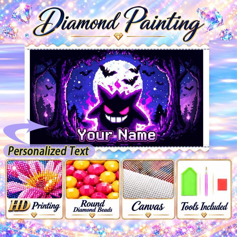 Personalized Gengar Diamond Art Custom Name 5D Diamond Painting Full Drill DIY Craft