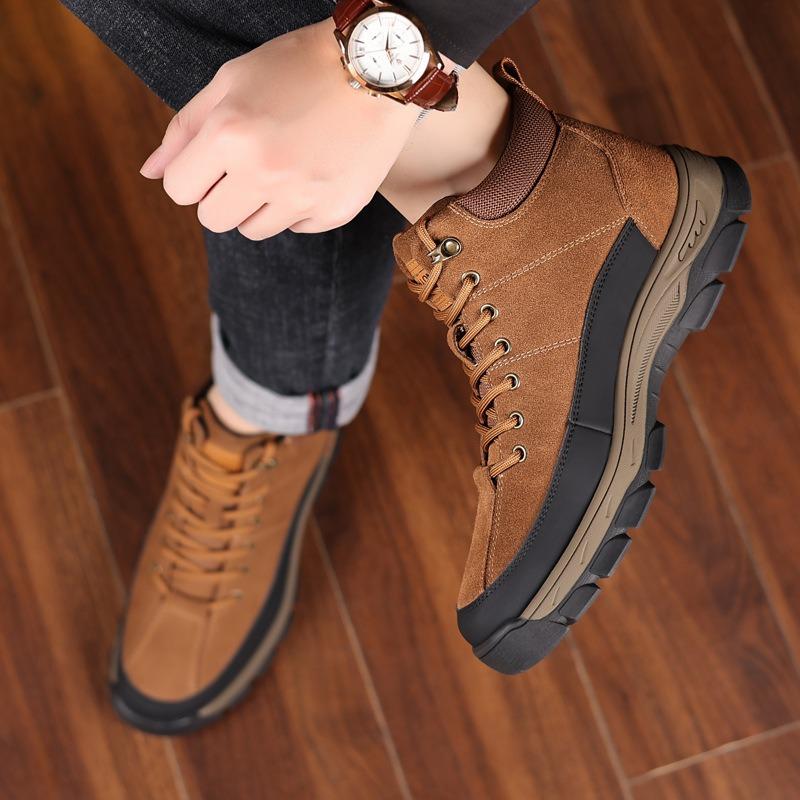 Wool Winter Warm Men's Cotton Shoes Genuine Leather Suede Cowhide Outdoor Casual Men's Shoes Medium Shoes