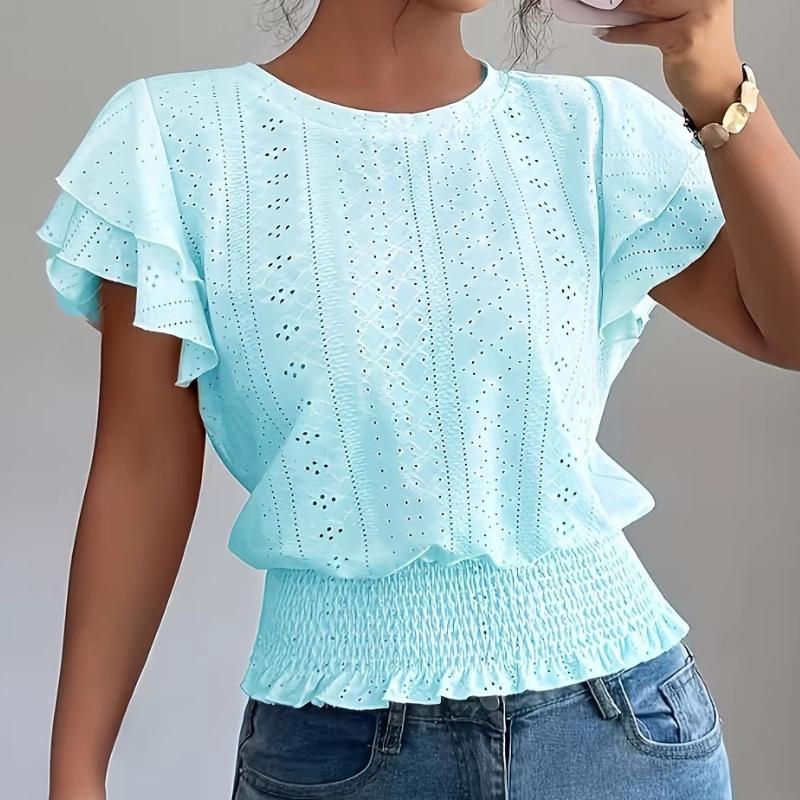 TIFICY Damenmode, lässig, Sommer, Frühling, einfarbig, bedruckt, kurzärmelig, O-Ausschnitt, Blusen und Hemden