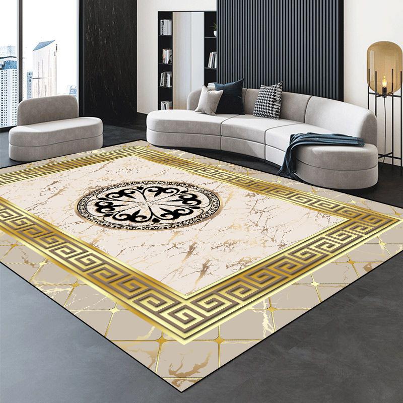 Tapis Moderne Doré de Luxe Grand Tapis de Salon Tapis de Chambre Antidérapant Décor de Table Basse Tapis de Maison Tapis Doux pour Salon 60x90cm